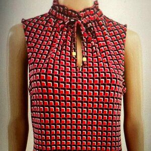 MICHAEL Michael Kors Women Red/Black/White Sleeveless Blouse M